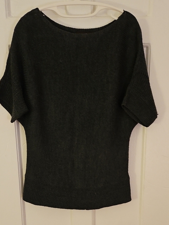 The Limited Sweaters - The Limited Dark Charcoal Gray Short-Sleeve Scoop Neck Wool Blend Knit Sweater